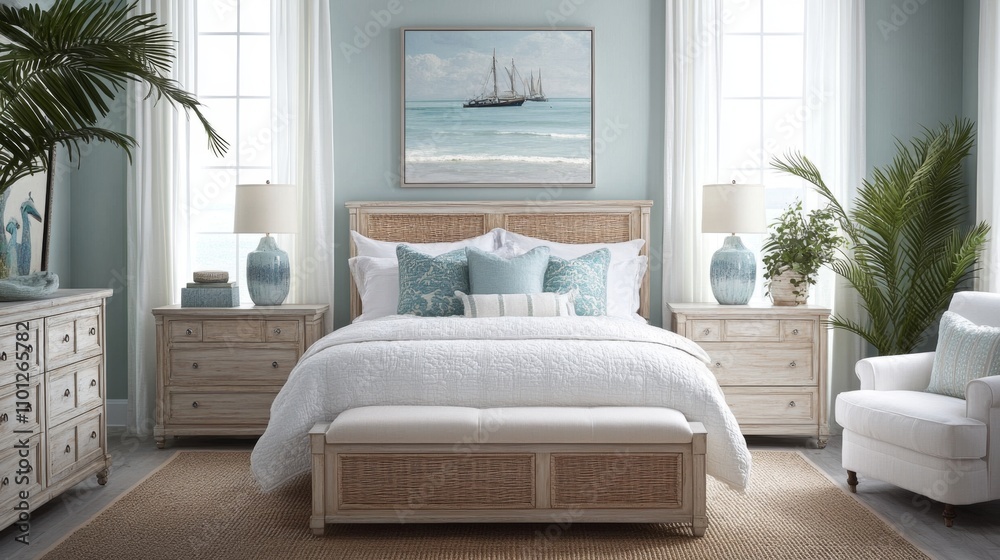 Fototapeta premium Coastal Inspired Bedroom Design