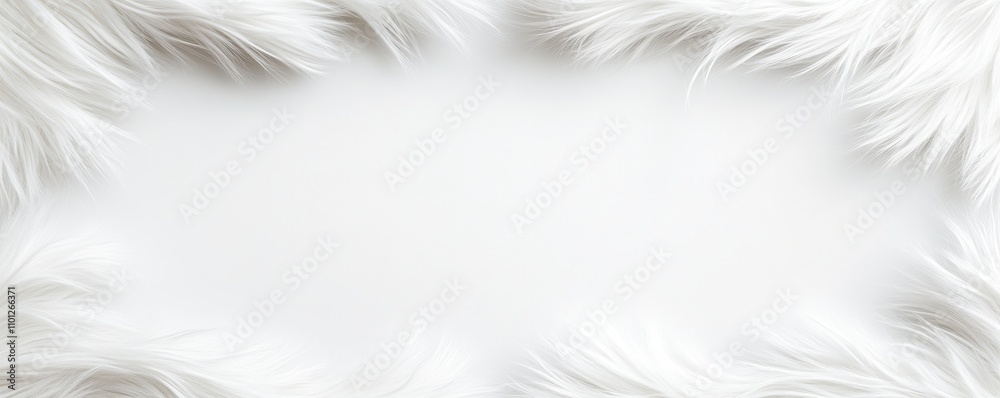 Fototapeta premium A soft, white fur frame surrounds a blank, pale background, creating a cozy, inviting atmosphere perfect for photos or design projects.