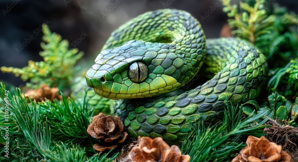 Fototapeta premium Green snake as a symbol of the new year 