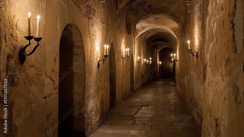 Fototapeta premium Cozy and Mysterious Candlelit Castle Corridor
