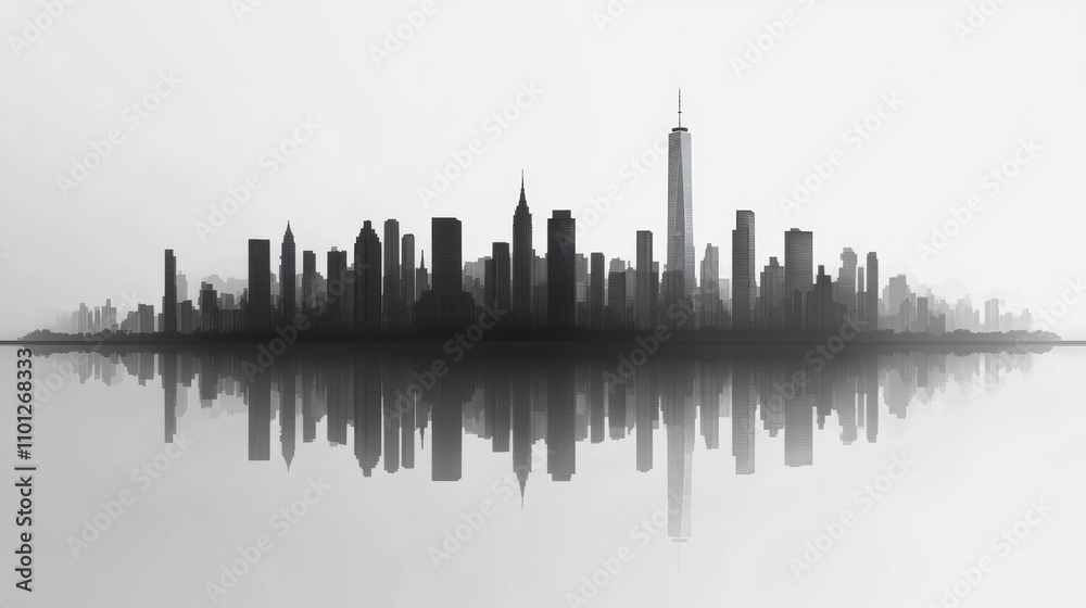 Fototapeta premium Vector Illustration of City Skyline with Flat Design and Grayscale Palette