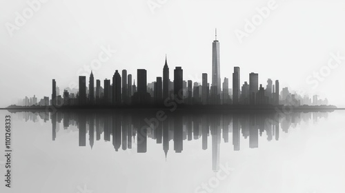 Vector Illustration of City Skyline with Flat Design and Grayscale Palette