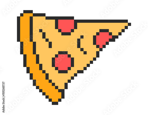 Food pizza in pixel art style. Vector illustration.