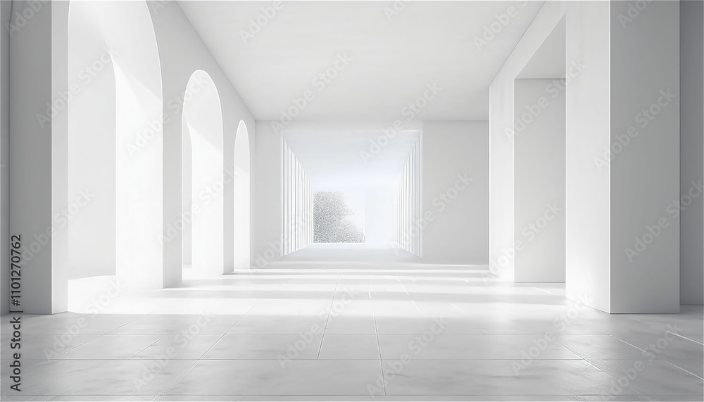 Fototapeta premium Minimalistic interior design of a white architectural entrance with sleek lines and ample