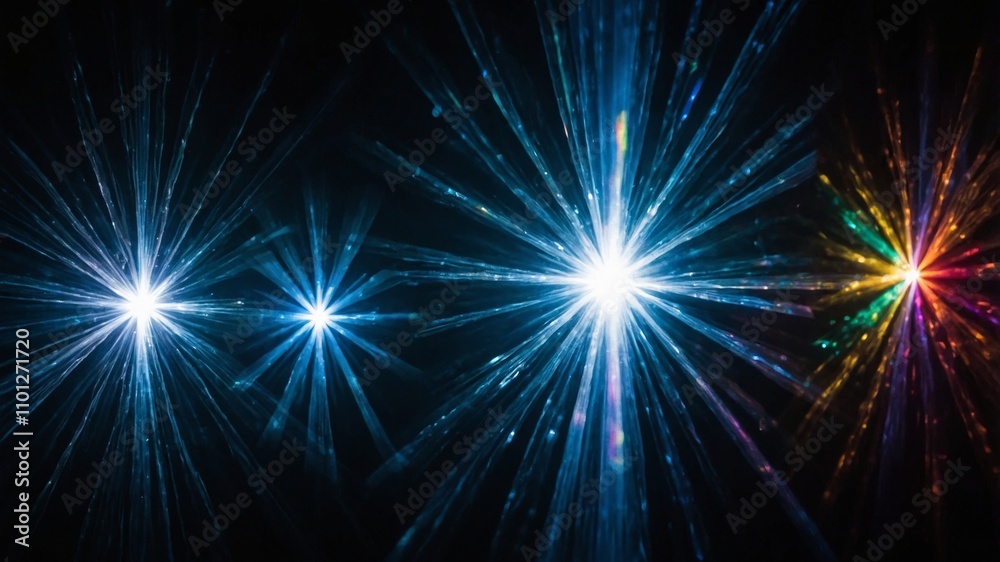 Fototapeta premium Blue light prism rainbow flares on black background