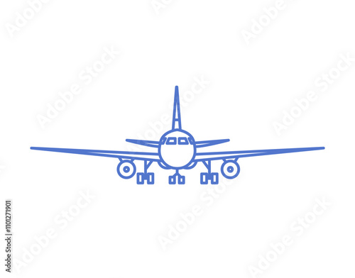 Airplane front view, line art icon. Outline airliner with wings, engines. Pas...