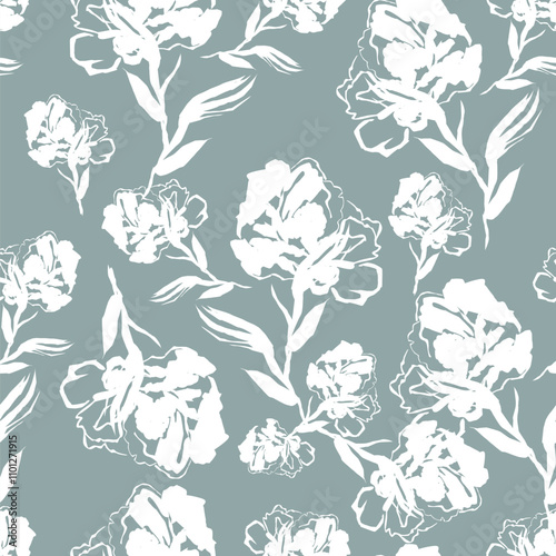 Trendy Floral pattern in the many kind of flowers. Tropical botanical Motifs scattered random. Seamless vector texture. Printing with in hand drawn style on dark background
