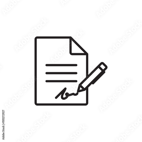 Signed document thin line vector icon.