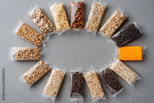 Mini Granola Bars in Colorful Packaging photo