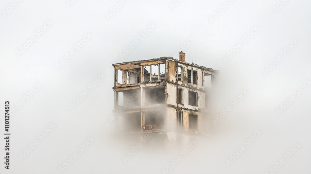 Abandoned Building Shrouded in Mysterious Fog Abandoned Building Shrouded in Mysterious Fog
