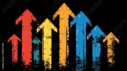 Upward Arrows in Grunge Style on Dark Abstract Background, Artistic Vector Illustration