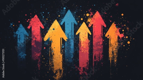 Upward Arrows in Grunge Style on Dark Abstract Background, Artistic Vector Illustration