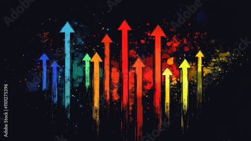 Upward Arrows in Grunge Style on Dark Abstract Background, Artistic Vector Illustration