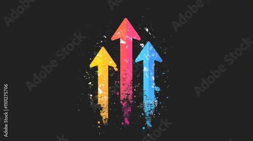 Upward Arrows in Grunge Style on Dark Abstract Background, Artistic Vector Illustration