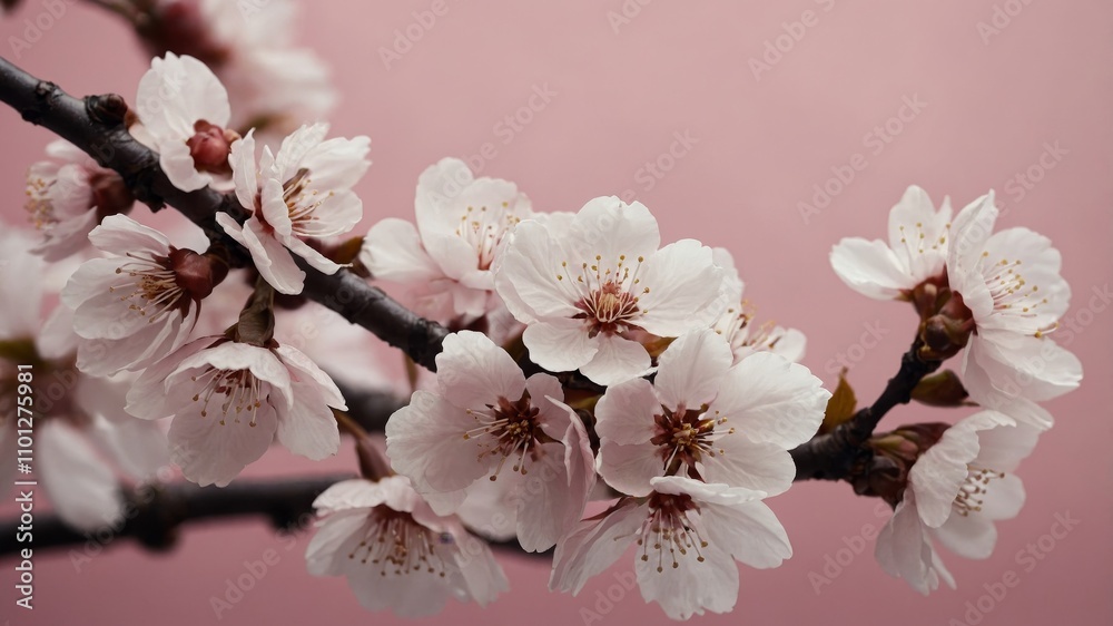Obraz premium Cherry blossoms on soft pink background scene