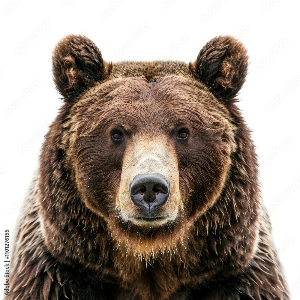 Fototapeta premium This captivating image showcases a majestic brown bear with intense, piercing eyes, creating a powerful and captivating portrait against a clean white background