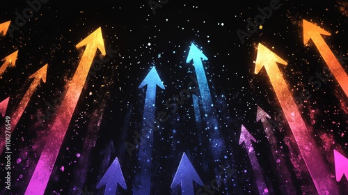Upward Arrows in Grunge Style on Dark Abstract Background, Artistic Vector Illustration