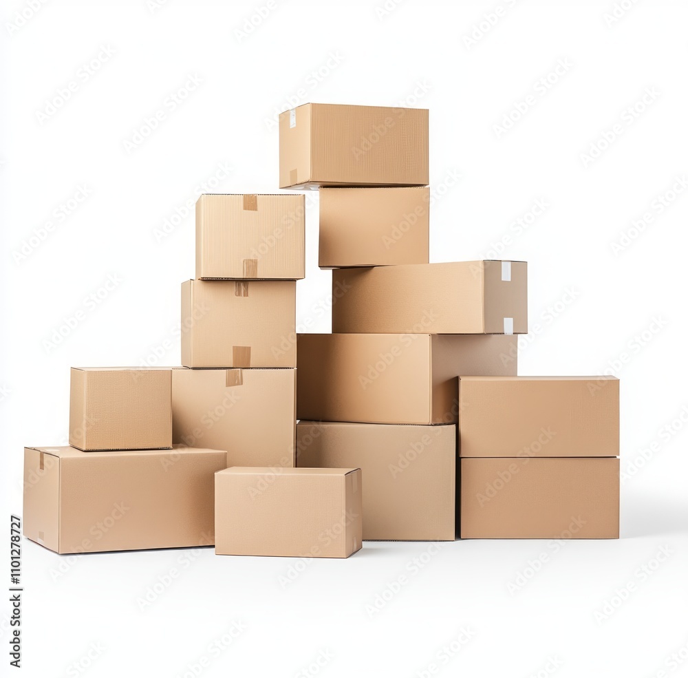 Fototapeta premium Stacked Cardboard Boxes for Shipping and Moving