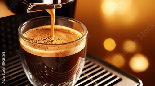 Coffee being poured into a glass cup.
