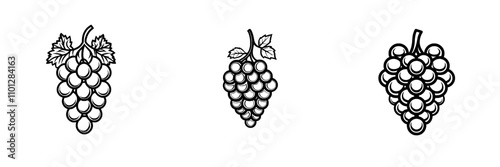 A simple grape bunch icon with a leaf, perfect for use in food applications and websites.