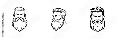 Icon depicting a large full beard with a mustache and goatee, designed for use in apps and websites.