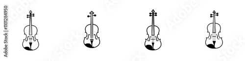 A flat modern icon of a classical violin with a bow, suitable for music apps and websites.