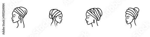 A linework tattoo featuring a continuous single line drawing, depicting an abstract portrait of a young African woman in a minimalistic, modern style.