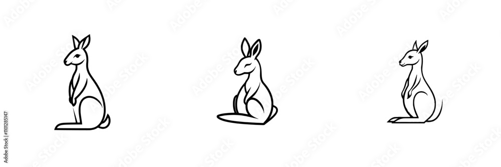 Fototapeta premium A modern illustration featuring a kangaroo in a one-line drawing on a white, isolated background.