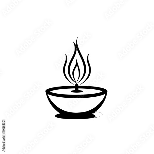 A flat, modern icon depicting a Diwali diya oil lamp, designed for use in holiday apps and websites.