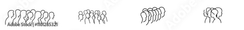 A single, unbroken line depicting a crowd of people from behind, in a modern illustration style.