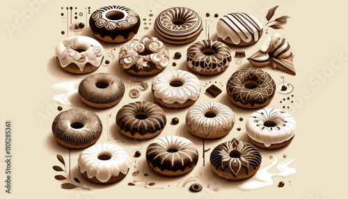 The concept of the image of a delicious chocolate doughnut. Vector illustration.