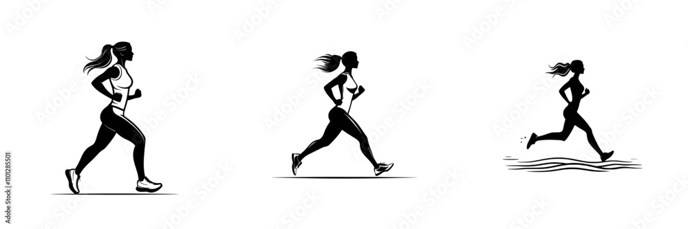 Obraz premium Flat icon of a woman running, suitable for exercise apps and websites.
