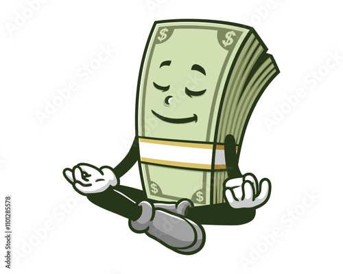 Meditating Money Cash,  Cartoon Character Mascot Illustration Vector Clip-art Hand-drawn Logo Design