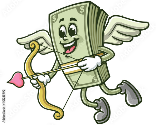 Money Cash with Cupid style,   Cartoon Character Mascot Illustration Vector Clip-art Hand-drawn Logo Design