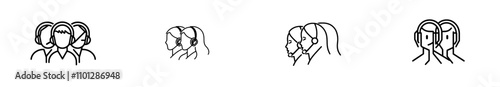 A single continuous line drawing depicting a group of male and female telemarketing team members calling new customers to offer a new house cleaning product. This modern illustration represents the