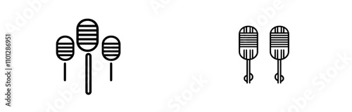 Flat modern icons for video apps and websites, representing mute and unmute audio microphone.