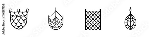 A line art icon of a butterfly net for catching bugs and insects, suitable for apps and websites.