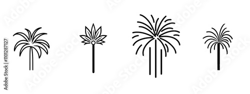 Bengal lights glowing in a continuous line art drawing style. Celebratory Bengal lights in a simple black linear design, isolated on a white background. Modern illustration.