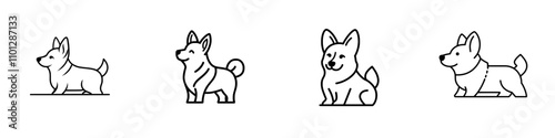 A single continuous line drawing of a hound dog on a white background. A cute dog is depicted sitting on the ground in a minimalist, single-line art style. This artwork represents the wildlife photo