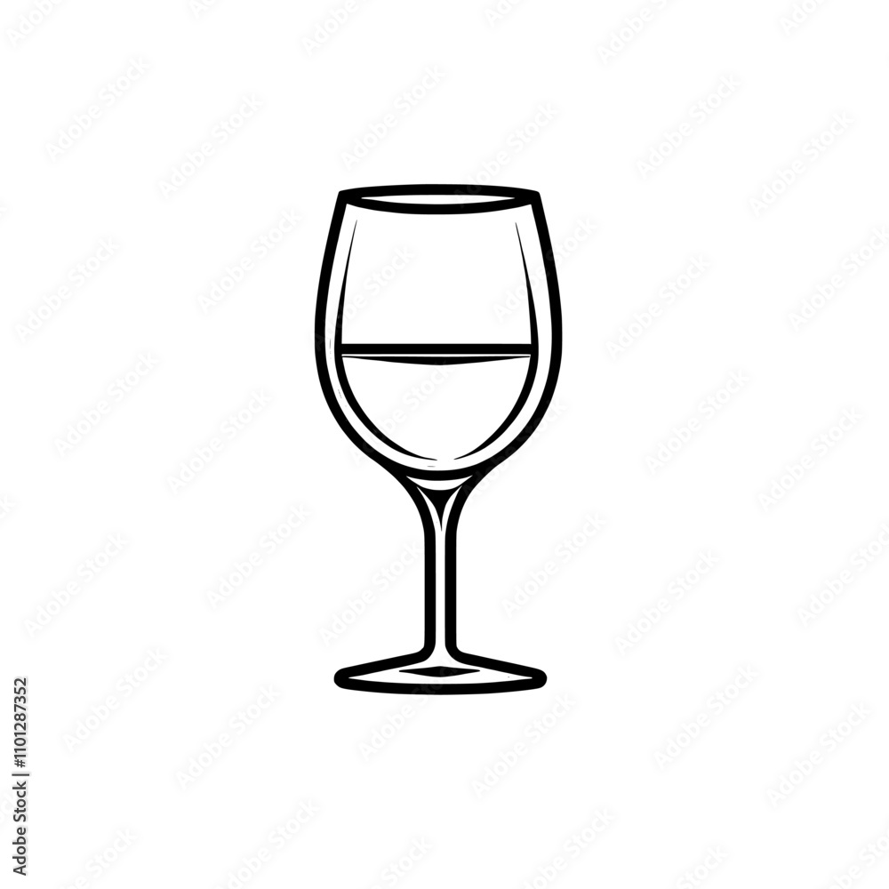 Fototapeta premium A freehand style sketch of a red wine glass on a white background, depicted with a single black line. This hand-drawn design represents an alcohol drink concept, perfect for use in restaurants,
