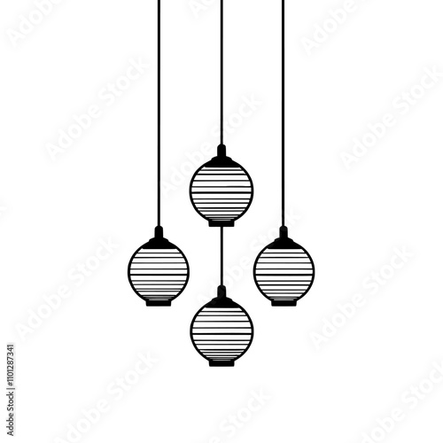 A single line drawing featuring a collection of loft lamps and lampshades. A modern illustration showcasing hanging modern chandeliers and pendant lamps with Edison bulbs.