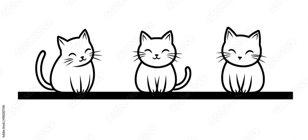 Fototapeta premium A modern continuous line sketch featuring cats sitting.