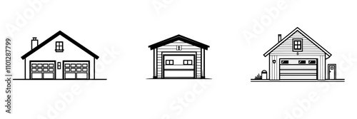 A modern line art icon of a car garage or vehicle carport for use in apps and websites.