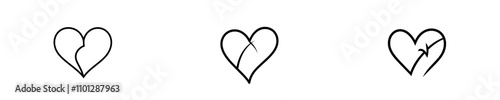 A continuous line drawing showed a heartbroken heart. A single line created a broken heart in a contemporary illustration.
