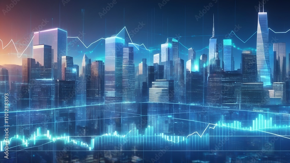 Naklejka premium Cityscape with Stock Market Graph