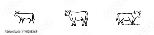 A modern, premium illustration of a cow in a single continuous line, depicting milk cattle and beef farming, with a simple linear style that symbolizes a pasture and meat farm.