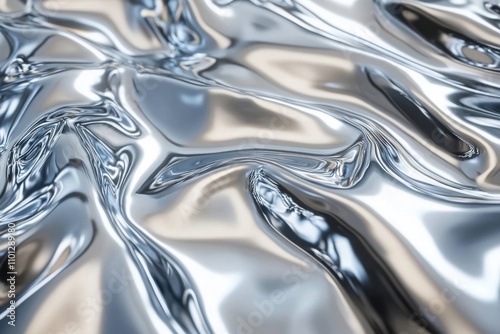 Vivid depiction of polished metal fluid in a modern silver-gray tone, showcasing shiny accents. Metallic fluid background perfect for digital marketing photo