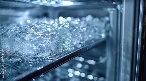 the refrigerator s empty freezer shows the accumulation of ice within the freezer wall photo