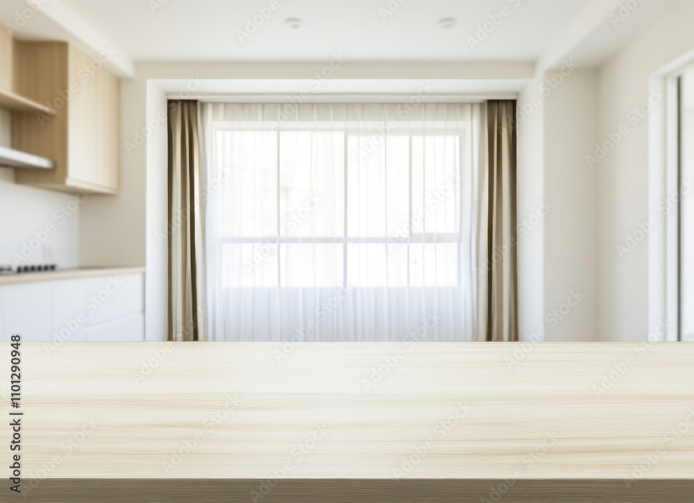 Fototapeta premium Modern Kitchen Interior with Wooden Table and Window
