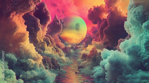 Surreal Colorful Cloudscape: A Dreamlike River in the Sky photo